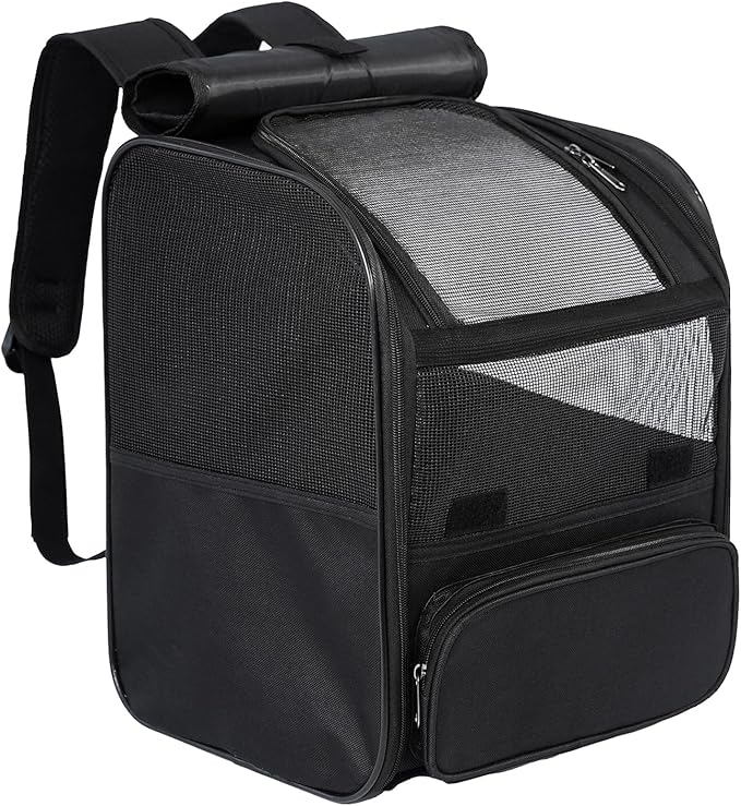 Pesen Cat Backpack Carrier, Breathable & Foldable Pet Carriers for Cats, Small Dogs and Rabbits Under 15 lbs, Airline Approved Dog & Cat Carrier Backpack for Hiking, Travel, Camping, Gray