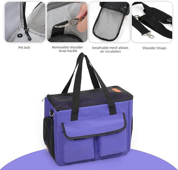 Cat & Dog Carrier for Pets Up to 15 Lbs, Airline Approved Soft-Sided Collapsible Pet Carrier for Cats & Dogs, Cat Carrier with Breathable Mesh, Padded Interior – Ideal for Car Rides, Daily Use(purple)