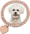 Hillban Dog Chain Gold-Plated Diamond Collar with Heart Rhinestones Jewelry Pet ID Tag Chain Bling Puppy Collar with Personalized Name Tag for Small Medium Large Dog Cat(Rose Gold,8 Inch)