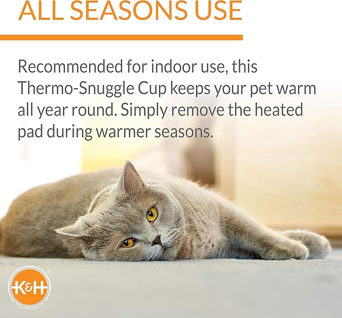 K&H Pet ProductsHeated Cat Bed Indoor,Thermo-Snuggle Cup Bomber Soft Heated Pet Bed for Large Indoor Cats & Small Dogs,Machine Washable,Waterproof-Heated Pad,Safety Listed,18 X 14in Gray,(Pack of 6)
