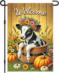 Fall Garden Flag Welcome Calf Animal Garden Flag Farm 12x18 Inch Double Sided Outdoor Decoration for Fall Season Yard Porch Lawn Display Cute Flower Cow Banner Autumn Harvest