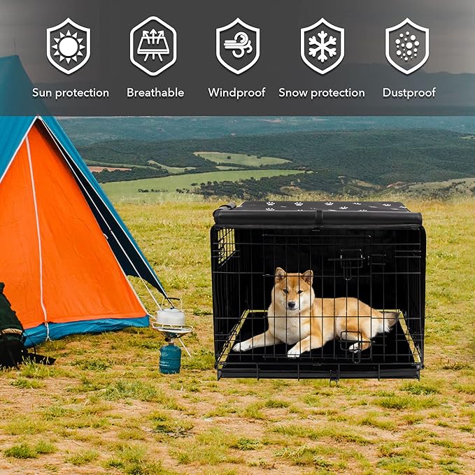 Pet Prime Dog Crate Cover 42 Inch for Wire Crate 600D Oxford Fabric Indoor/Outdoor Durable Waterproof & Windproof Pet Kennel Cage Cover(42"x28"x30")
