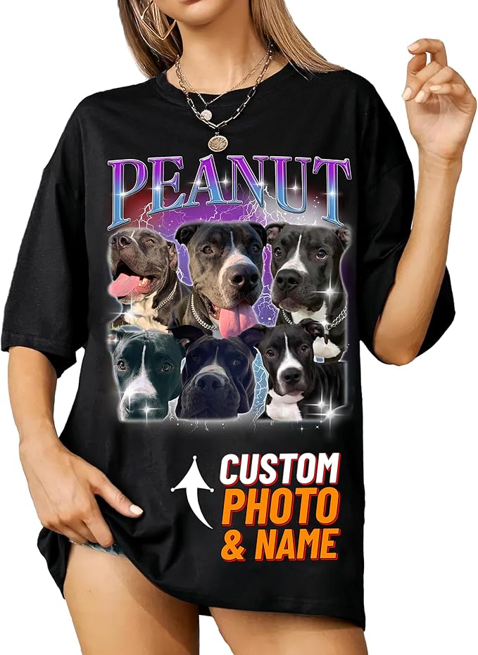 IZI POD Custom Dog Shirt for Women, Personalized Pet Face Photo Shirt, Bootleg Rap Tee Dog Gifts Valentine Birthday Gift