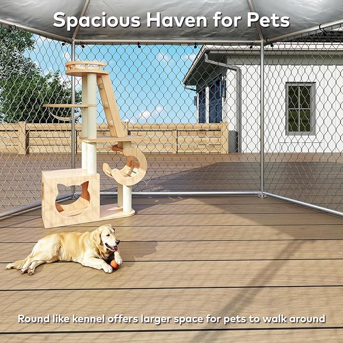 12x12 Outdoor Dog Kennel Outside Heavy Duty Dog Enclosure with Waterproof UV-Resistant Cover & Security Lock (149.6" L x 149.6" W x 95.3" H)