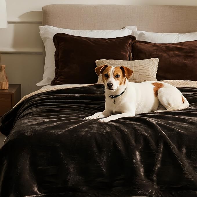 gogobunny Waterproof Bed Blanket, Reversible Sherpa Fleece Throw Blanket for Dog Puppy Cat, Furniture Cover Protects Bed Couch Sofa from Liquid Pee and Pet Fur (Dark Brown, 90x108 inches)