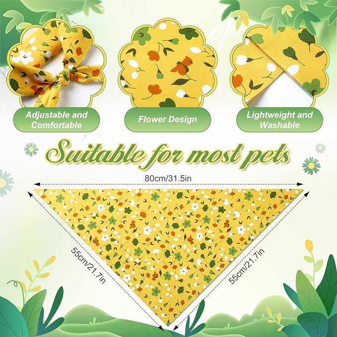 Weewooday 50 Pcs Spring Dog Bandanas Bulk for Dogs Soft Bibs Adjustable Triangle pet Bandana for Small Medium Large Costume(Floral Pattern, 31.5 x 21.7 x21.7 Inch)