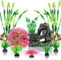 Fish Tank Accessories Aquarium Plants, 10pcs Colorful Fish Bowl Ornaments Plants and Rock Cave Decor Set, Aquarium Decor
