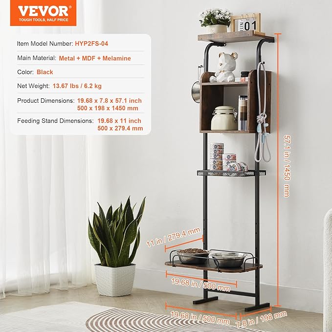 VEVOR Elevated Dog Bowls with 7 Adjustable Height, Dog Feeding Station with Storage, Raised Dog Bowl Stand, Lifted Dog Bowl Holder Cabinet Shelf with Pet Food Toy Organizer for Large Medium Small Dogs
