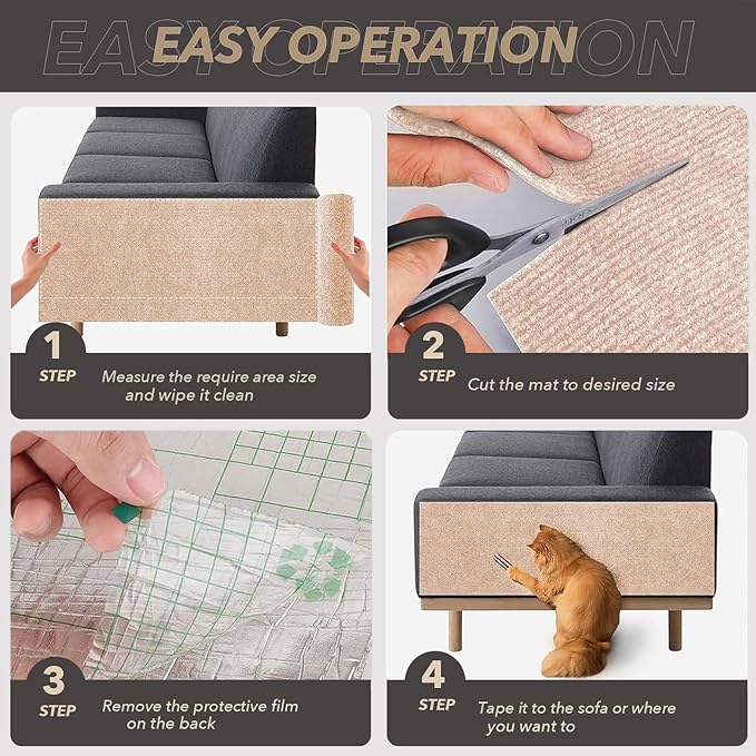78.7"X15.8" Cat Scratching Mat, Self-Adhesive Cat Scratch Carpet, DIY Cats Scratch Furniture Protector for Couch, Sofa, Wall & Door, Durable Furniture Guards Couch Scratcher from Cats Claws (Beige)