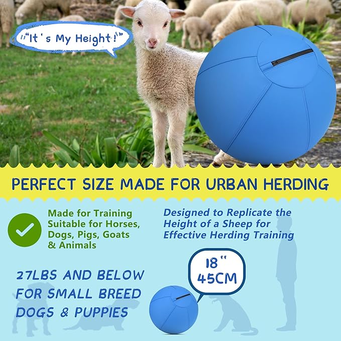 Herding Ball for Dogs and Horses - 18" Dog Herding Ball for Australian Shepherd Collie, Jolly Ball for Dogs Agility Equipment, Herding Ball Durable Bite-Resistant with Reinforced Stitching - Blue