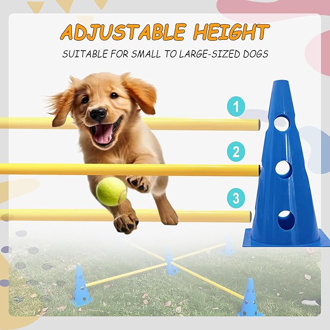 Dog Agility Hurdle Cone Set, Dog Agility Set Include 12 Agility Cones 6 Agility Rods, Dog Agility Equipment with Carry Bag(Blue+Orange)