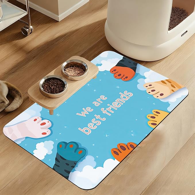 Cat Paw Pet Feeding Mat–Christmas Stocking Quick Dry Absorbent Dog Cat Food Mat, Non Slip Waterproof Bowl Placemat for Messy Eaters, Pet Accessories for Floors 16"x24"