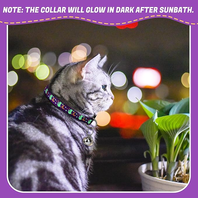 10Pcs Breakaway Cat Collars with Bell Star and Moon Cute Adjustable Kitten Collars with Pendant Glow in The Dark
