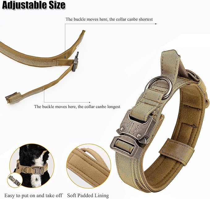Tactical Dog Collar, Adjustable Military Training Nylon Dog Collar with Control Handle and Heavy Quick-Release Metal Buckle for Small Medium Large Dogs, Red S