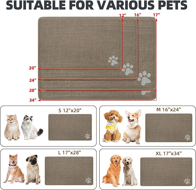 PUPTECK Dog Food Mat, Absorbent Pet Cat Feeding Mat for Food and Water Bowls, Anti-Slip Dog Placemat for Floors Waterproof, Pet Supplies Accessories, Khaki L