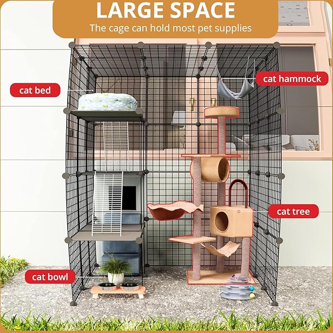 Oneluck 55 Inch Catio Outdoor Cat Enclosure with Super Large Enter Door, Balcony Cat Playpen with Platforms,DIY Outside Cat Patio Large Exercise Place Ideal for 1-3 Cats