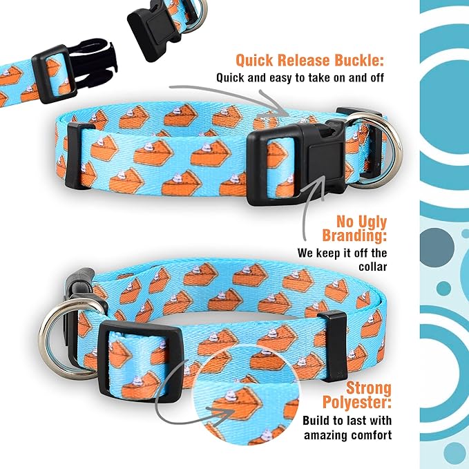 Native Pup Thanksgiving Dog Collar- Fall Collars for Dogs- Autumn Leaf, Turkey, Pumpkin Pie, Holiday Leaves- Girl Boy Puppy- Adjustable for Small, Medium, Large Breeds (Pumpkin Pie, Medium)