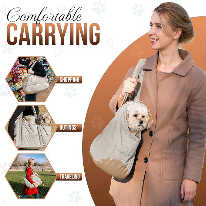 Plush Dog Purse Carrier for Small Dogs, Soft Dog Tote Bag with Safety Harness Clip, Cozy Pet Carrier for Dogs Under 15 lbs, Comfortable Dog Shoulder Carrier for Travel, White