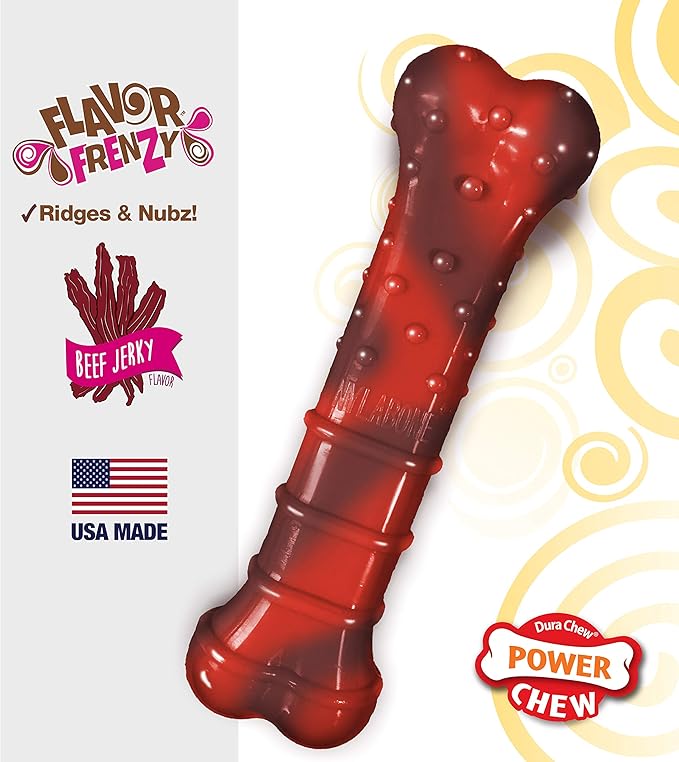 Nylabone Textured Bone Power Chew Toy for Dogs, Durable & Tough Dog Toys for Aggressive Chewers, Beef Jerky Flavor, Small Dogs - Up to 25 Ibs, 1 Count