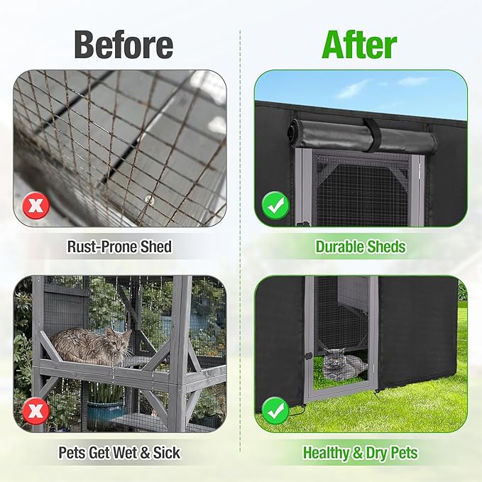 Kingling Outdoor Cat House Cover Fits for Aivituvin Large Cat Houses & Condos, Universal Catio Cover Waterproof & Dustproof Pet Enclosure Cover for Cat, Bird & Rabbit(Cover Only)- 75"L x 42"W x 75"H