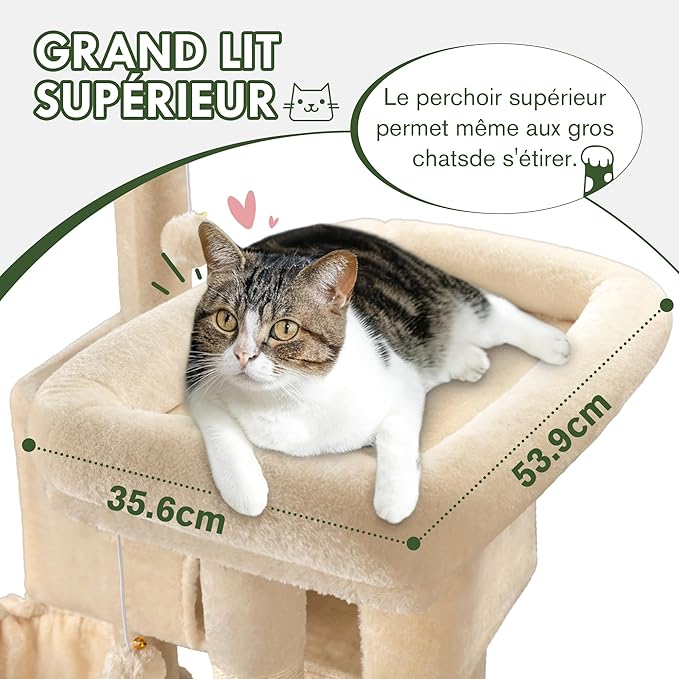 MUTICOR 66 Inches Multi-Level Large Cat Tree Tower for Indoor Big Feline/Cozy Plush Perches/Condo/Sisal Scratching Posts/Hammock and Baskets/Activity Center Play House/Wide Base/Beige