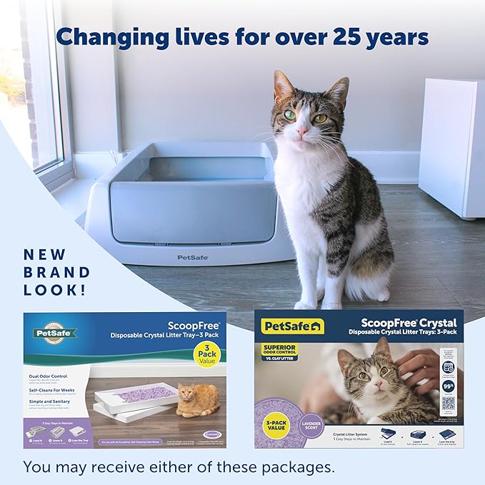 PetSafe ScoopFree Disposable Crystal Cat Litter Tray - Easy Cleaning Box - Refill Tray for Automatic Litter Box - Lavender Scent - 4.3 lb Bags - 3 Pack