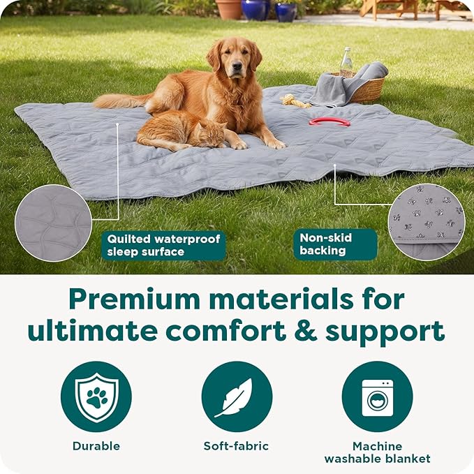 FurHaven Waterproof Blanket & Furniture Protector Cover with Non-Slip Backing, Machine Washable, Jumbo/King, Quilted Twill, Gray