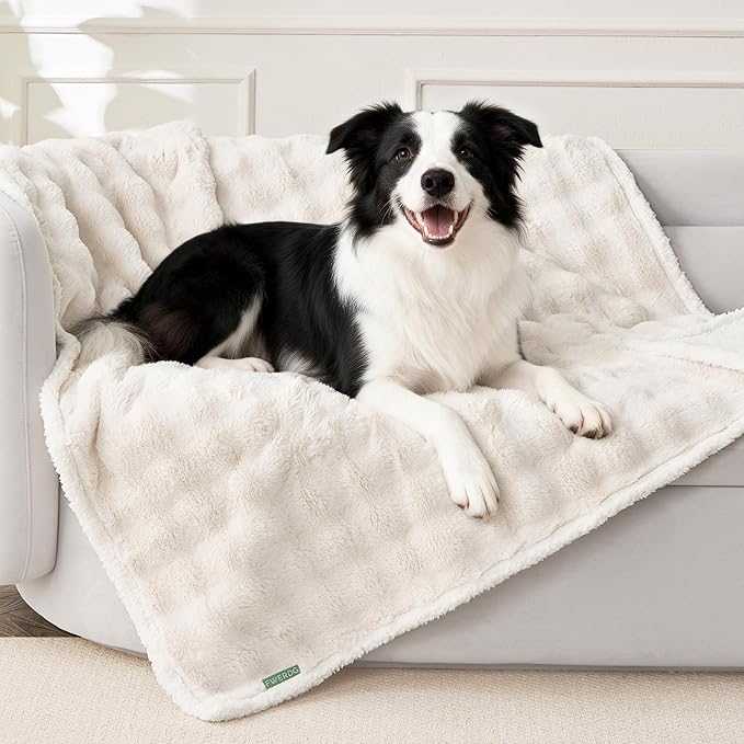 Soft Cozy Waterproof Puppy Blankets for Small Dogs - Room Decor Cat Blanket for Couch Furniture Protector, Washable Dog Blankets for Indoors & Outdoors, Cream, 25"x35"