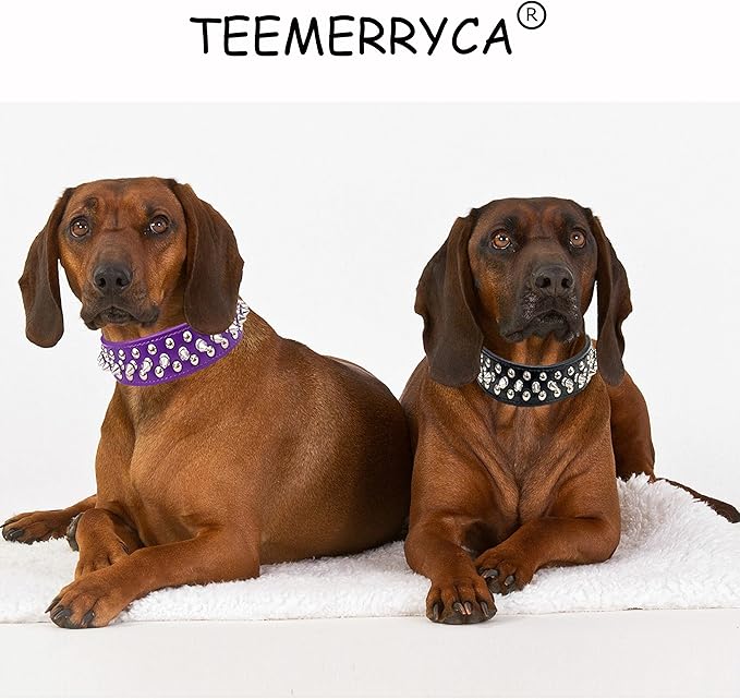 TEEMERRYCA Adjustable PU Leather Spiked Studded Dog Collars with a Squeak Ball Gift for Small Medium Large Pets Like Cats/Pit Bull/Bulldog/Pugs/Husky, Purple, XXL 19.7"-22.4"