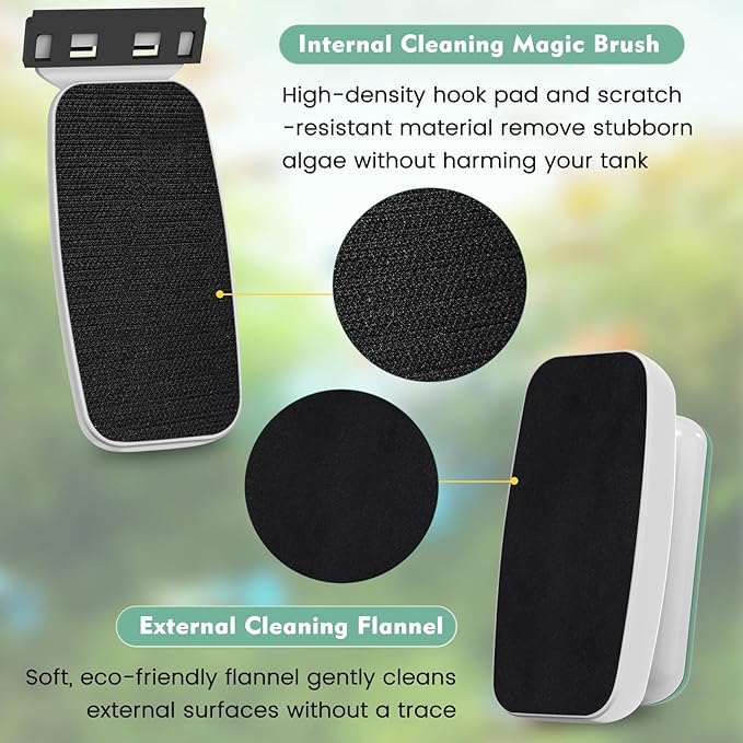 AQQA Aquarium Magnet Glass Cleaner - Enhanced Magnetic Fish Tank Cleaner with 2 Types of Blades, Self-Floating Aquarium Glass Scrubber Algae Scrapers for up to 0.5" Thick Glass/Acrylic Aquariums (M)