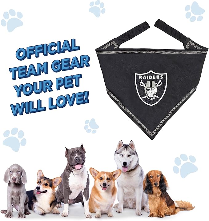 Pets First NFL Las Vegas Raiders TIE Bandana, Small/Medium. Dog Bandana Scarf Bib for Pet Cat Dog. The Ultimate Game-Day, Party Bandana