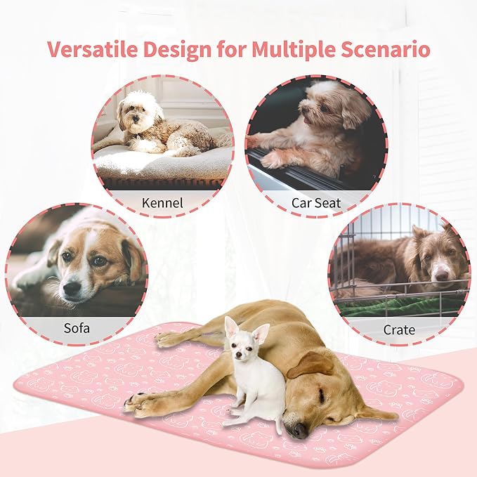 NWK Pet Cooling Mat - Ice Silk Cooling Mat for Dogs & Cats Portable & Washable Pet Cooling Blanket, Car Seats, Beds for Summer (1, Pink Cat, 39‘’ X 27‘’ X 0.3'')