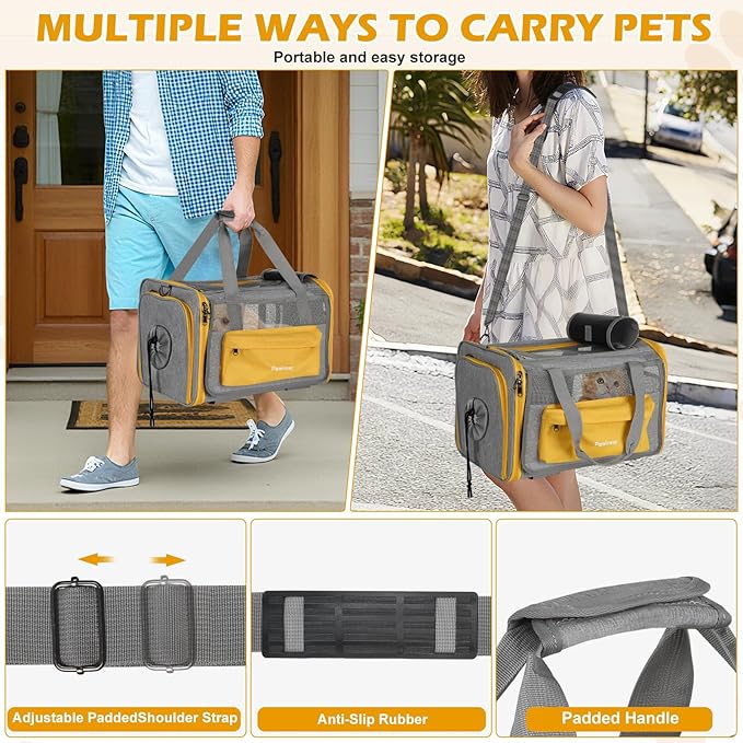 Pawinner Cat Carriers, 17.7"x13"x13" Collapsible Pets Travel Carriers Dog Carrier Pet Carrier(Up to 20lbs), Waterproof Airline Approved Soft Sided, Car Travel Portable Bag for Big Cats/Small Dogs
