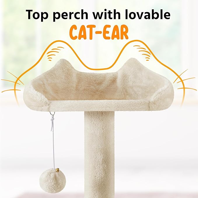 Yaheetech XL Cat Tree, 80in Multi-Level Cat Tower w/Scratching Posts, Double Condo, Perched Platforms and Dangling Balls, Pet Stand House for Kittens, Beige