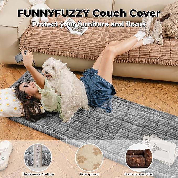 FUNNY FUZZY Pet Couch Covers for Sofa, Washable Dog Couch Cover Protector for Dogs, Flannel Couch Covers for Dogs Pet Friendly Pets Mat Bed (Blue-Grey, 35.4"x70.9")