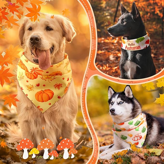 Chunful 100 Pieces Thanksgiving Dog Bandanas Bulk Fall Autumn Pet Bandanas with Pumpkin Patterns Triangle Scarf Bib Kerchief Set for Small Large Dog Costume Accessories (31.5 x 21.7 x 21.7)