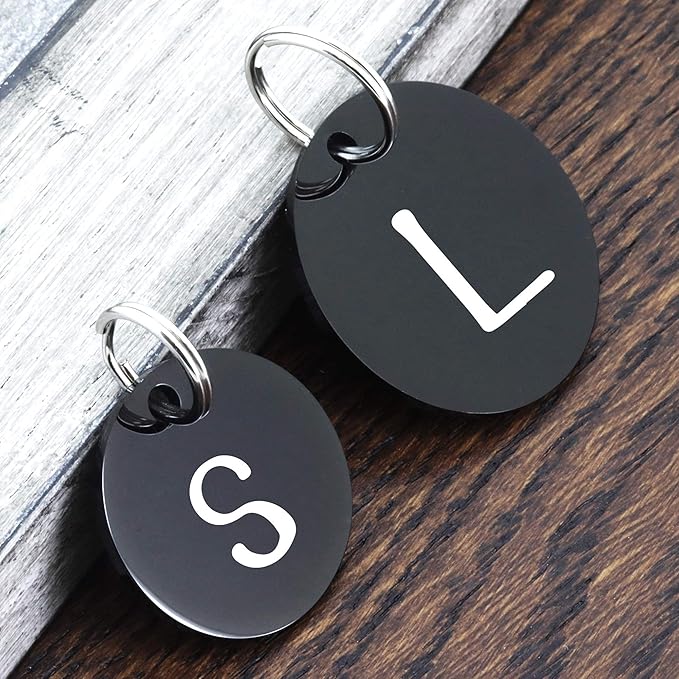 UltraJoys Stainless Steel Pet ID Tag Dog Name Tags Personalized Front and Back Engraving, Customized Dog Tags and Cat Tags, Optional Engraved on Both Sides, Round Tag with Vine Design, Small Black