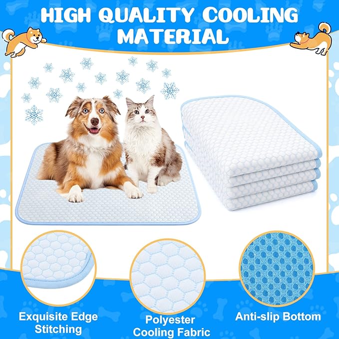 Chunful 4 Pack Pet Cooling Mat 26 x 20 Inches Cooling Pads for Cats Summer Ice Silk Self-Cooling Pet Mat Portable Washable Non-Skid Dogs Blanket Pad for Small Dogs Puppy and Cats up to 25 Lbs