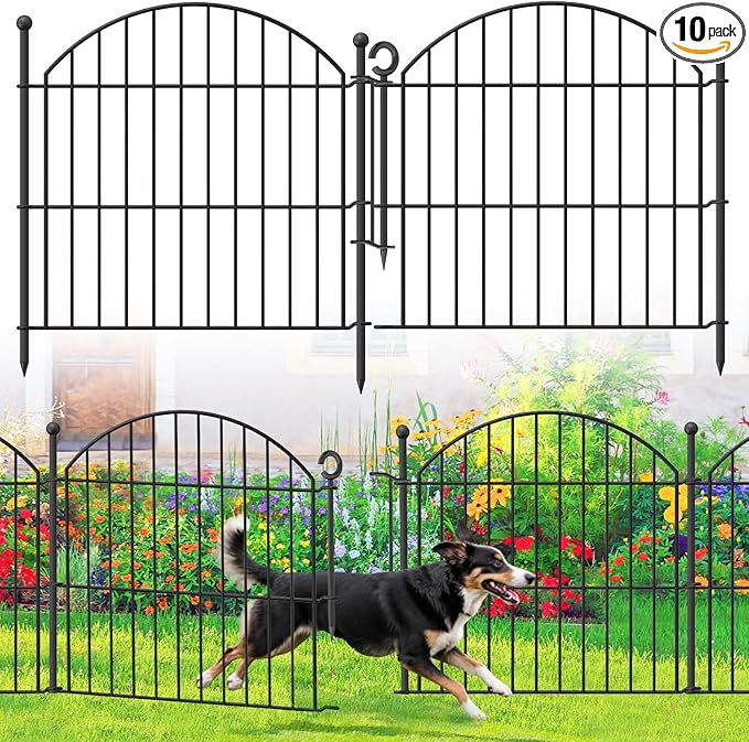 Decorative Garden Fence 24in (H) x20ft (L), 10 Pack No Dig Fence Animal Barrier for Dog with Lock, Arched Flower Bed Edging, Wire Border Panel Fencing for Yard Patio Outdoor Decor
