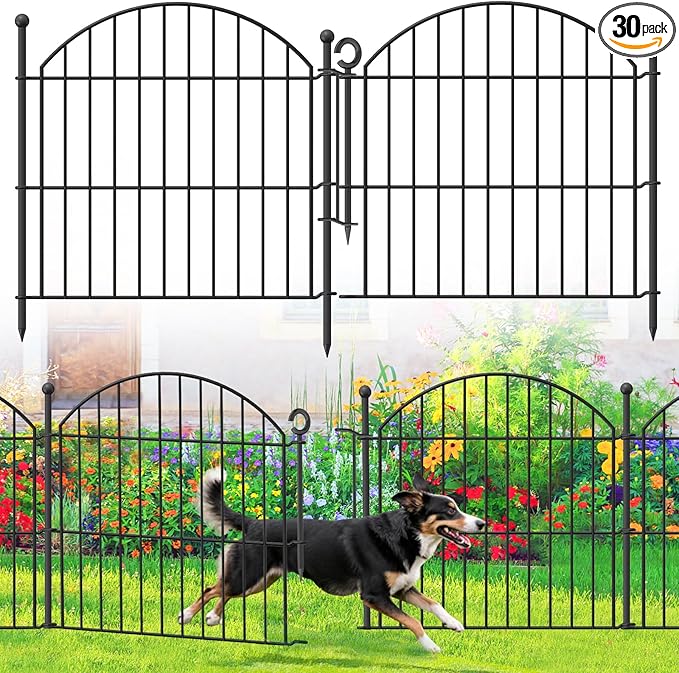 Decorative Garden Fence 24in (H) x10ft (L), 5 Pack No Dig Fence Animal Barrier for Dog with Lock, Arched Flower Bed Edging, Wire Border Panel Fencing for Yard Patio Outdoor Decor