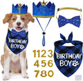 STMK Dog Birthday Party Supplies, Multi Size Dog Birthday Hat with Numbers Bandana Bow Tie for Medium Large Dogs Pets (Blue, Large)