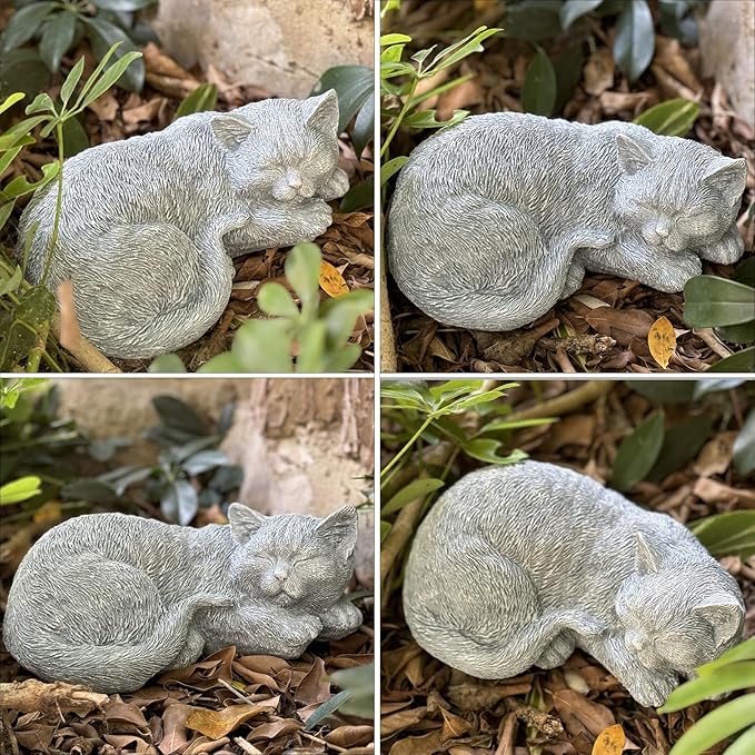 Cats Memorial Stone Garden Statue, Pet Statues Gifts for Loss of Cat Sympathy, Grave Markers for Garden Outdoor Statue Decor, 11.4” L Garden Decorative Tabby Figurine