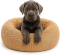 Calming Dog Bed - Fluffy Donut Cuddler for Anxiety Relief, Orthopedic Pet Bed with Non-Slip Bottom, Cozy Round Faux Fur Nest for Dogs and Cats, Plush Crate Mat for Comfort (Camel, Medium)