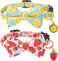 Breakaway Cat Collar with Cute Bow Tie Bell 2Pack Lemon Strawberry Summer Collars for Male Female Soft Cotton Kitty Kitten Collar Cute Cat Collars Ideal for Girl Cats Boy Male Cats