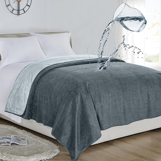 Softan Waterproof 100% Leak Proof Blanket for Baby Adults Pets Dogs Cats, Pee Proof, 3 Layer Protector for Bed, Sofa Couch and Other Furniture, 70"x90", Charcoal | Light Grey, Reversible Lightweight