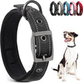 PetiFine Dog Collar for Large Dogs, Neoprene Padded and Adjustable, Reflective Wide Heavy Duty Pet Collars with Durable Metal Belt Buckle for Walking, Black, L
