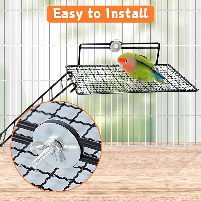 BNOSDM Large Stainless Steel Grid Platform for Parakeet 4 PCS Bird Perches Platform Parrot Stand with Climbing Ladder Bird Cage Accessories for Small to Large Bird (Screw Style-L)