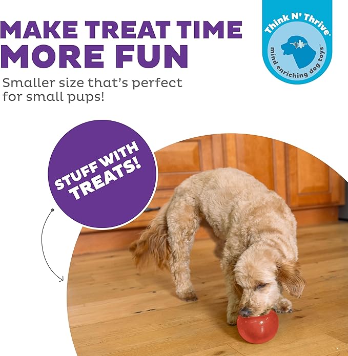 Outward Hound by Planet Dog Lil' Snoop Dog Toy – Treat‑Dispenser Puzzle Ball, Interactive Slow Feeder, Small to Medium Dogs, Bouncy & Mint-Infused, Red, 3.9"