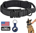 DAGANXI Tactical Dog Collar, Adjustable Military Training Nylon Dog Collar with Control Handle and Heavy Metal Buckle for Medium and Large Dogs, with Patches and Airtags Case (XXL, Black)