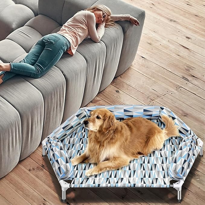 Orthopedic Dog Bed - Beds Bolster,Cooling Elevated Dog Beds with Metal Frame,Raised Dogs Bed,Easy to Assemble,Up to 130 lbs,X-Large (51" L x 32.3" W x 7.8" Th)